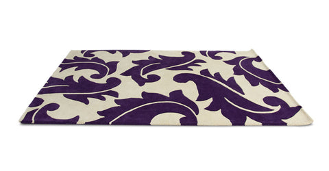 Contemporary Wool Rug - Blomstra Rug in Purple and Ivory White